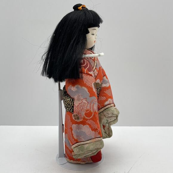 Vintage Gofun Japanese Ichimatsu Girl Doll Black Hair Silk Kimono Ningyo 11.5" - Picture 4 of 9